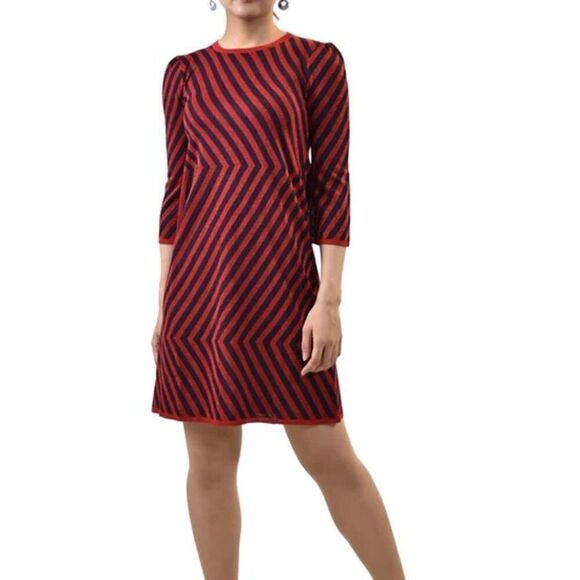 Marella Red Black Zig Zag Stripe Metallic Knit Mini Dress sz M 70s style - Picture 1 of 7